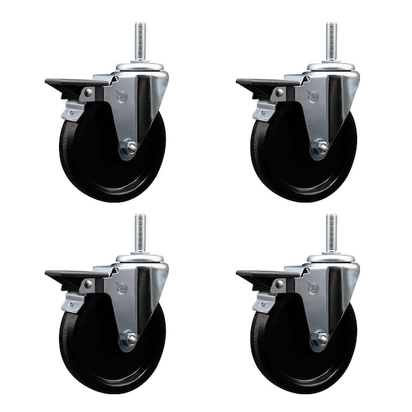5 Inch Phenolic Wheel Swivel 58 Inch Threaded Stem Caster Set with Brake SCC